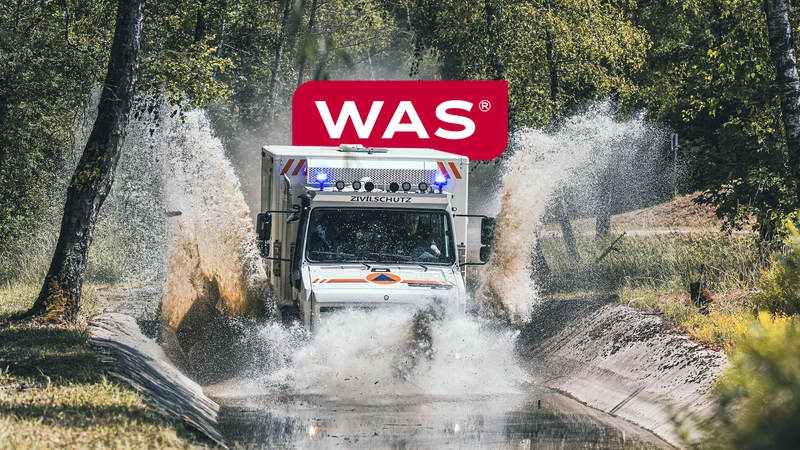 WAS Unimog im Gelände als Produktvideo für Bevölkerungsschutz und Zivilschutz